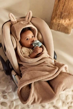 Jollein Badcapes|Bedtextiel * Wikkeldeken Bunny Cloudy Rib Milky Coffee Bruin