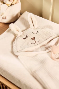 Jollein Badcapes|Bedtextiel * Wikkeldeken Bunny Cloudy Rib Oatmeal Beige