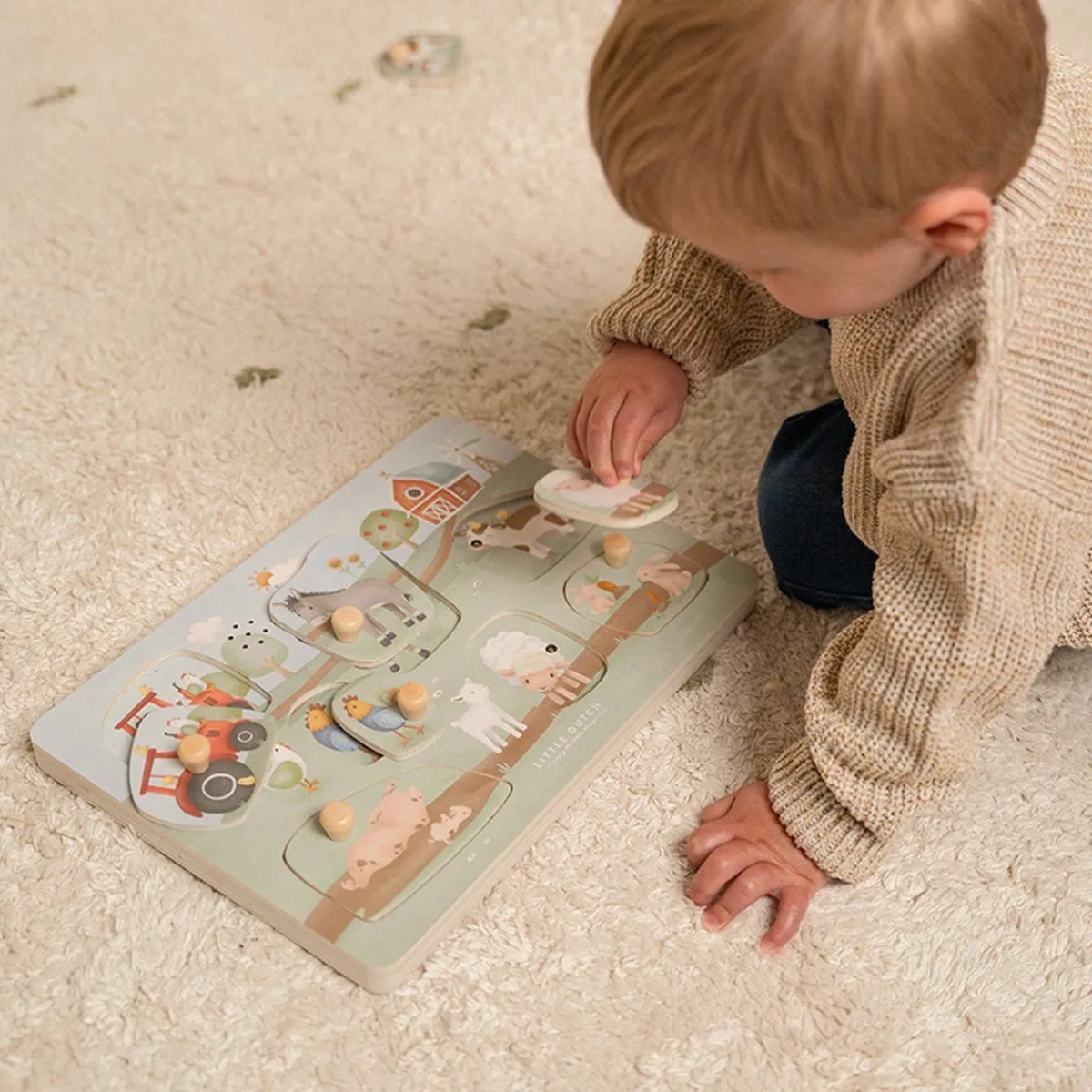Little Dutch Houten Speelgoed|Overig * Geluidenpuzzel Little Farm FSC Groen