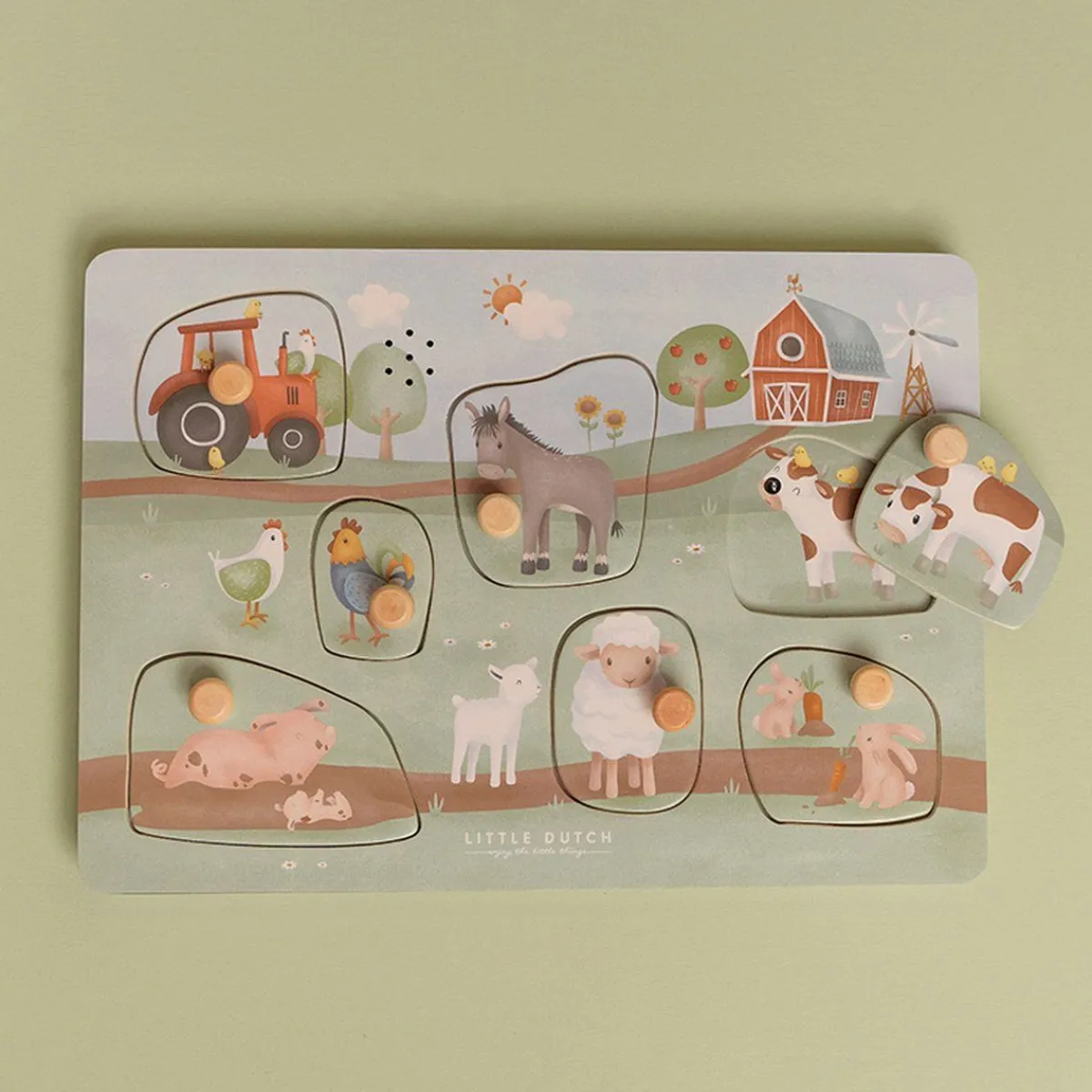Little Dutch Houten Speelgoed|Overig * Geluidenpuzzel Little Farm FSC Groen