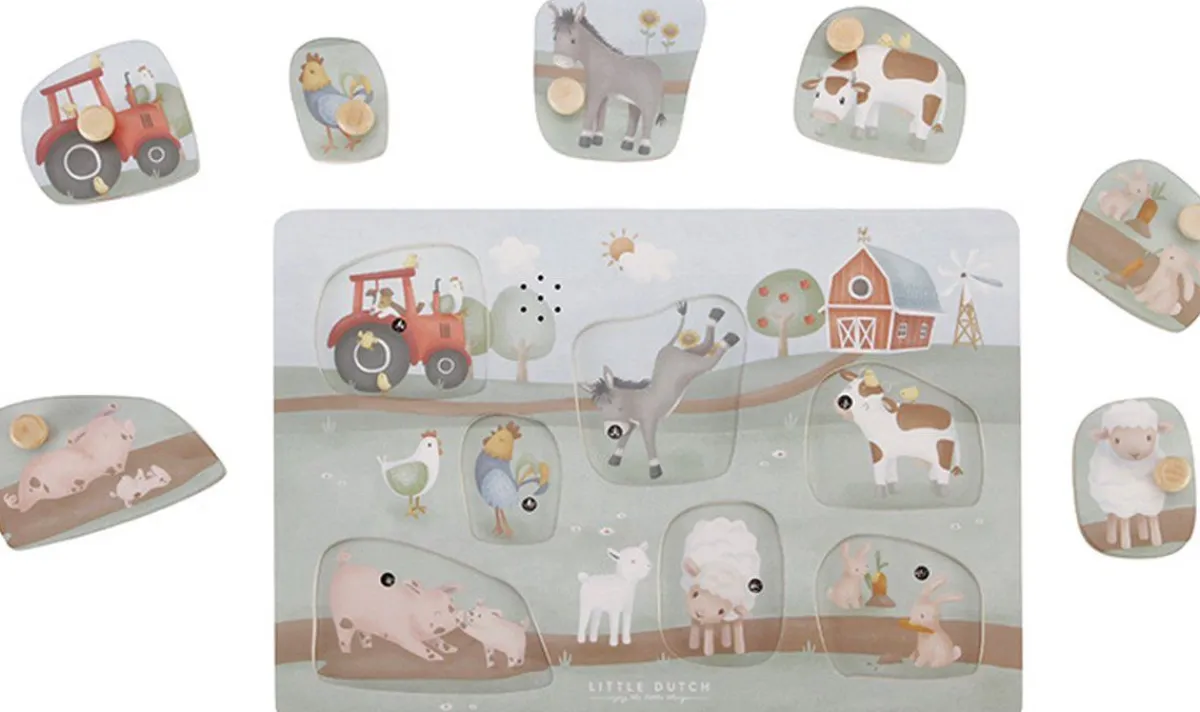 Little Dutch Houten Speelgoed|Overig * Geluidenpuzzel Little Farm FSC Groen
