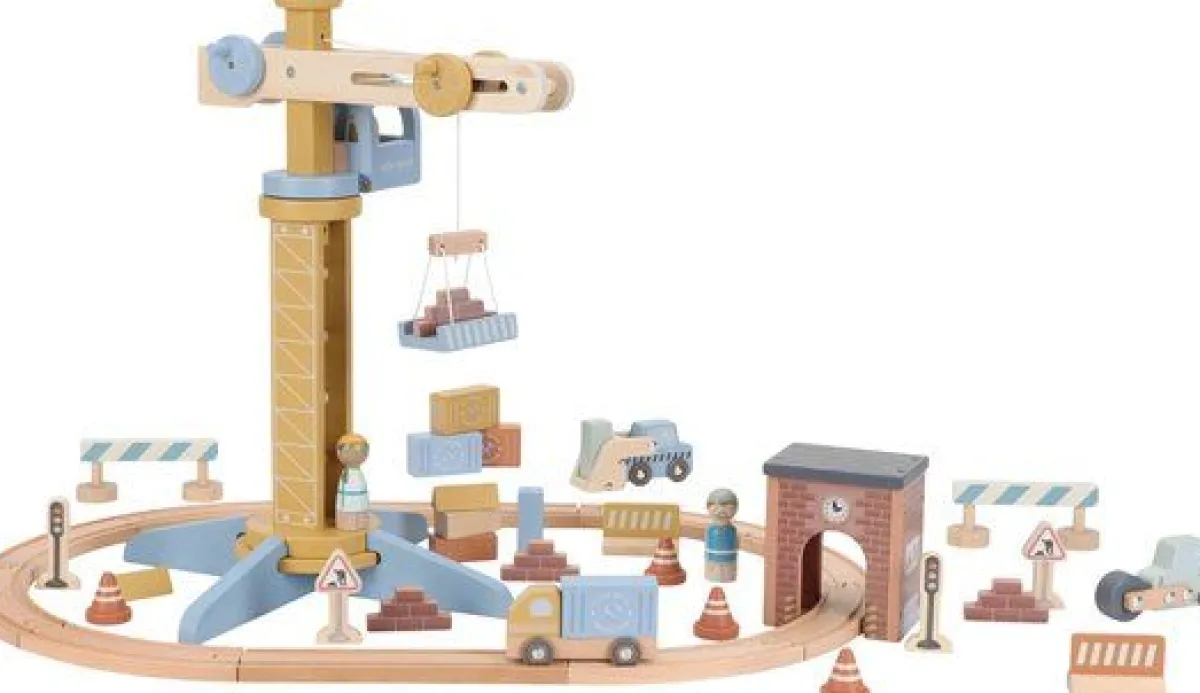 Little Dutch Houten Speelgoed * Hijskraan Set met Treinbaan FSC