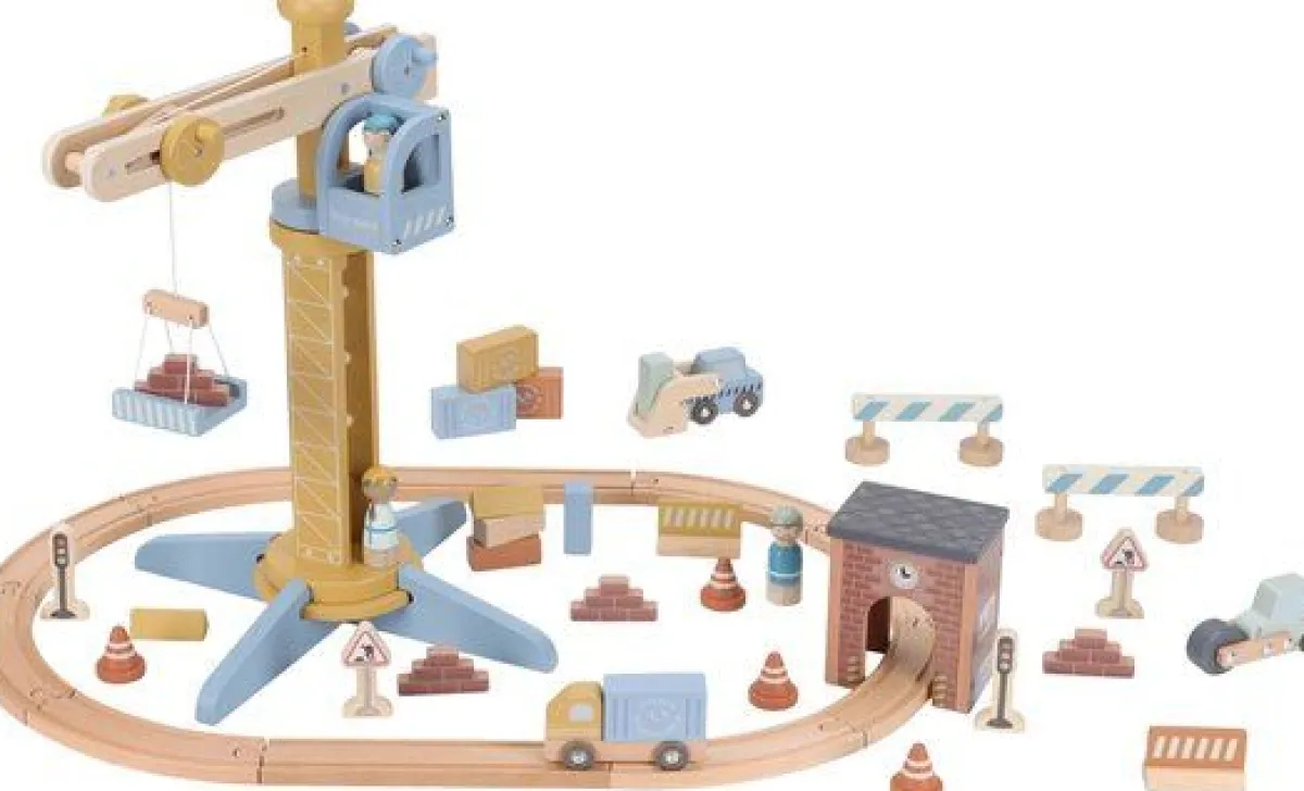 Little Dutch Houten Speelgoed * Hijskraan Set met Treinbaan FSC