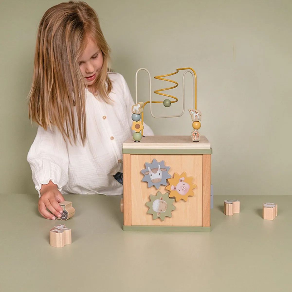 Little Dutch Houten Speelgoed|Overig * Houten Activiteitenkubus Little Farm FSC Multicolor