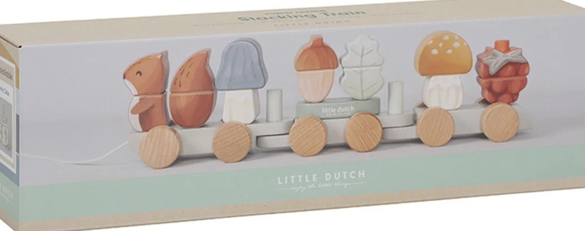 Little Dutch Houten Speelgoed|Overig * Houten Blokkentrein Eekhoorn Forest Friends FSC Multicolor