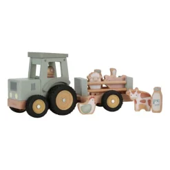 Little Dutch Houten Speelgoed|Overig * Houten Tractor met Trailer Little Farm FSC Groen
