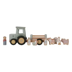 Little Dutch Houten Speelgoed|Overig * Houten Tractor met Trailer Little Farm FSC Groen