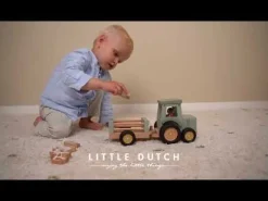 Little Dutch Houten Speelgoed|Overig * Houten Tractor met Trailer Little Farm FSC Groen