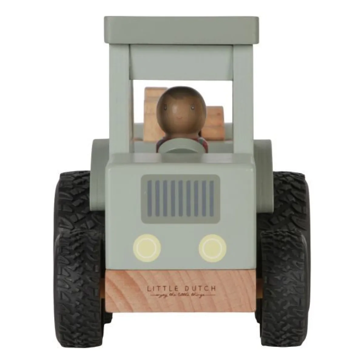 Little Dutch Houten Speelgoed|Overig * Houten Tractor met Trailer Little Farm FSC Groen