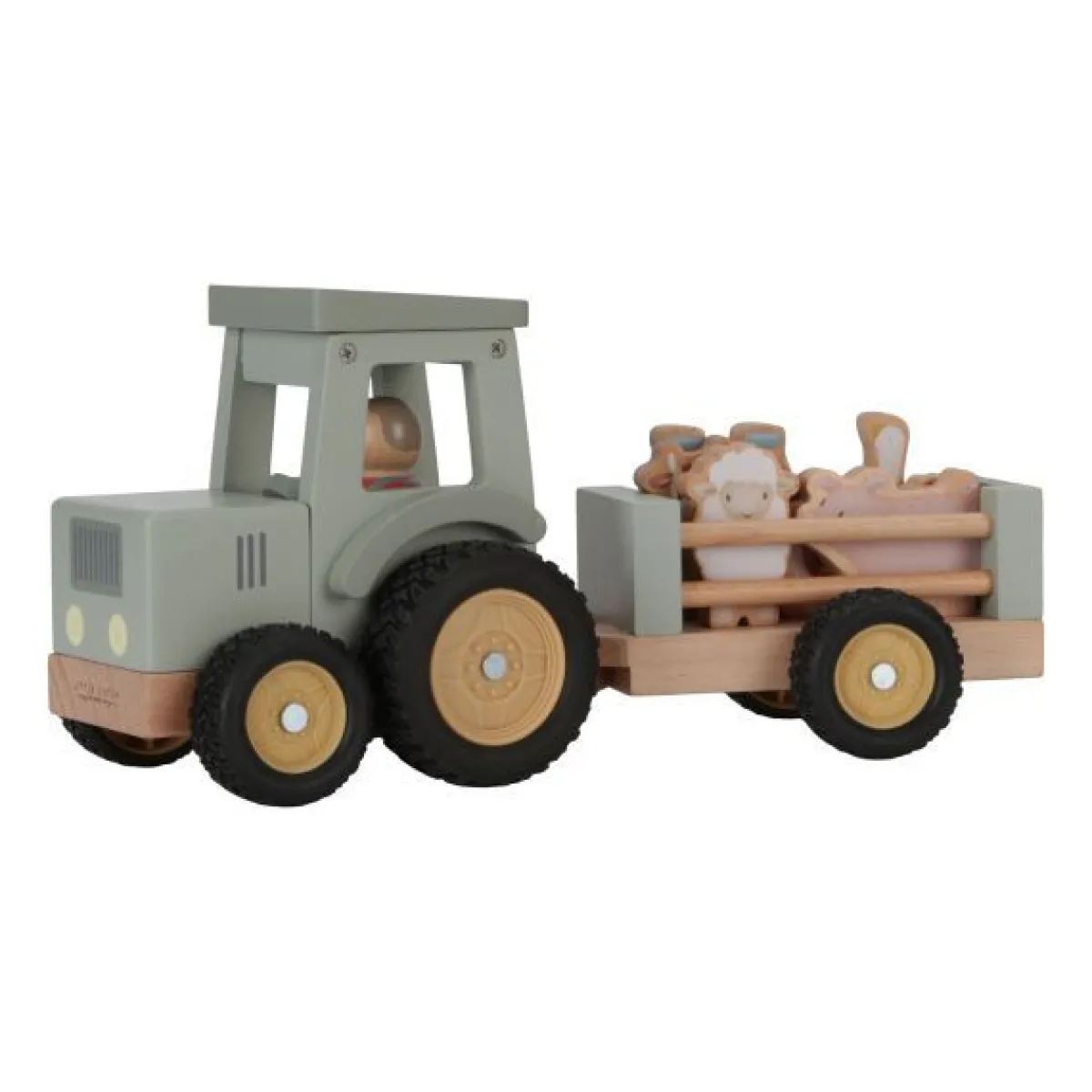 Little Dutch Houten Speelgoed|Overig * Houten Tractor met Trailer Little Farm FSC Groen