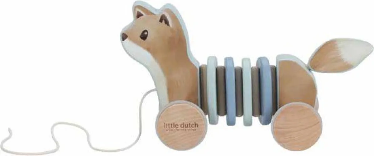 Little Dutch Houten Speelgoed|Overig * Houten Trekdier Vos Forest Friends FSC Blauw