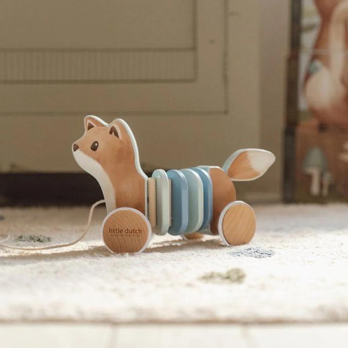 Little Dutch Houten Speelgoed|Overig * Houten Trekdier Vos Forest Friends FSC Blauw