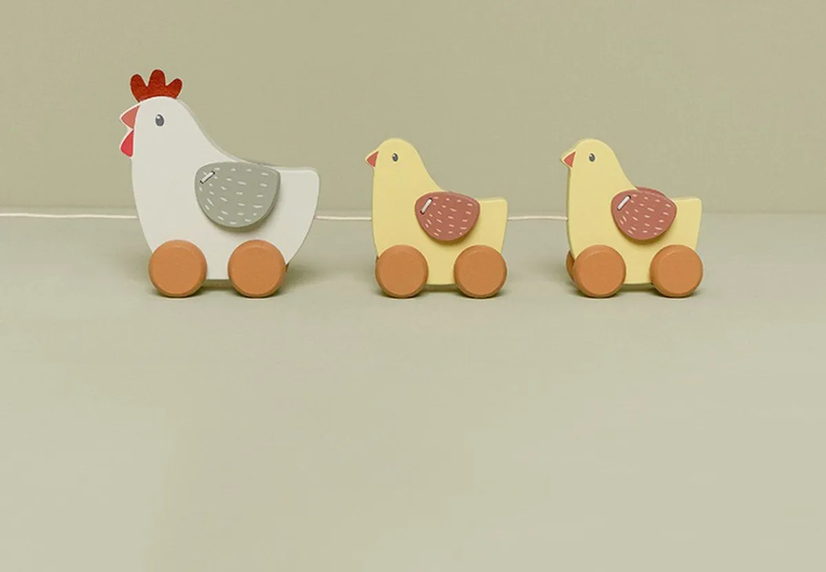 Little Dutch Houten Speelgoed * Houten Trekdier Kippen Little Farm FSC Multicolor
