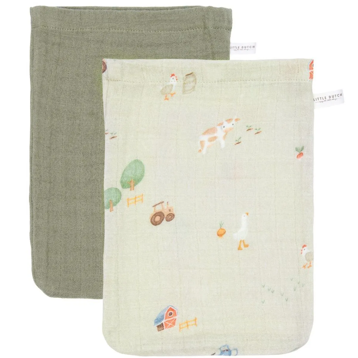 Little Dutch Overige|Handdoeken En Washandjes * Washandjes Hydrofiel Little Farm Olive Multicolor