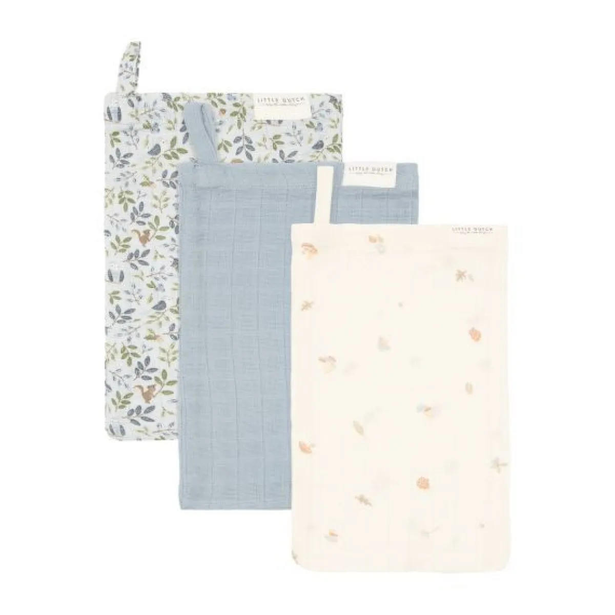Little Dutch Handdoeken En Washandjes|Bedtextiel * Washandjes Hydrofiel Forest Friends 3-pack Blauw
