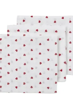 Meyco Hydrofiel Luiers|Bedtextiel * Doeken Hydrofiel Sweet Heart Red 3-pack Wit