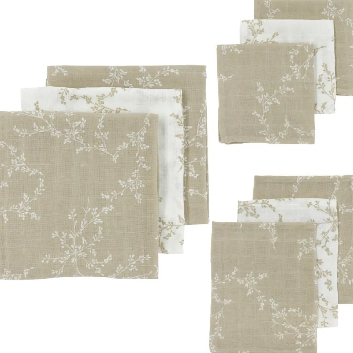 Meyco Hydrofiel Luiers|Bedtextiel * Hydrofiel Starterset Branches Sand 9-pack Zand