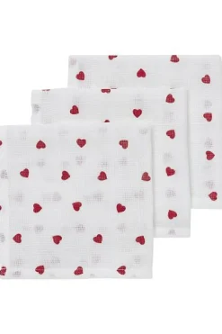 Meyco Monddoekjes|Monddoekjes * Monddoekjes Hydrofiel Sweet Heart Red 3-pack Wit