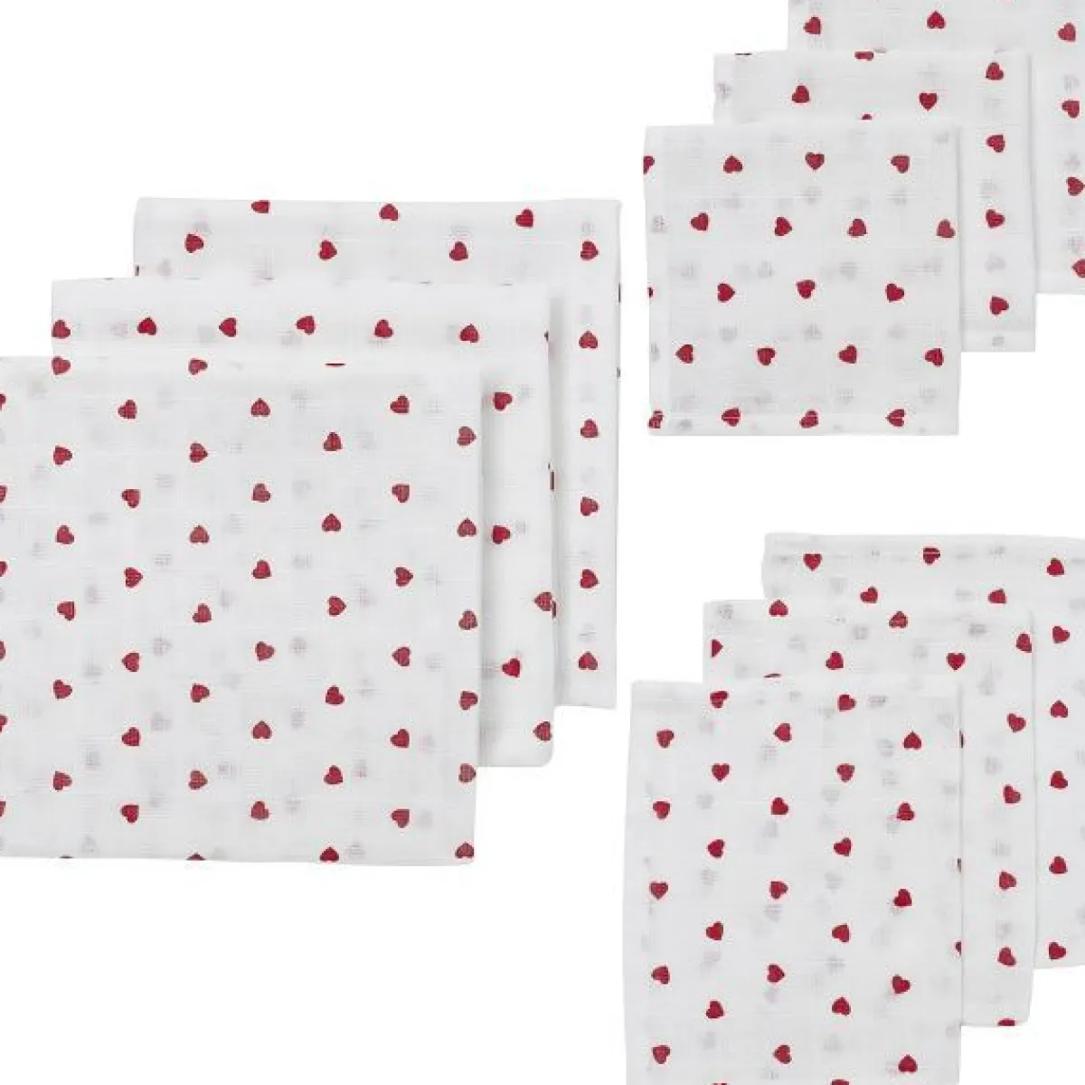 Meyco Hydrofiel Luiers|Handdoeken En Washandjes * Starterset Hydrofiel Sweet Heart Red 9-pack Wit
