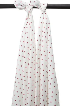 Meyco Wikkeldoeken|Bedtextiel * Swaddles Hydrofiel Sweet Heart Red 2-pack Wit