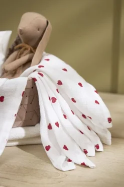 Meyco Wikkeldoeken|Bedtextiel * Swaddles Hydrofiel Sweet Heart Red 2-pack Wit