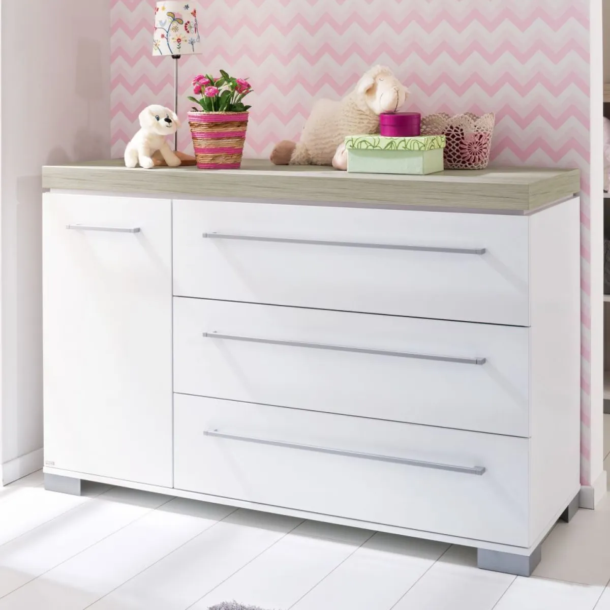 Paidi Complete Babykamers * 3 delige Babykamer Kira Krijt - Eiken Nautik Wit