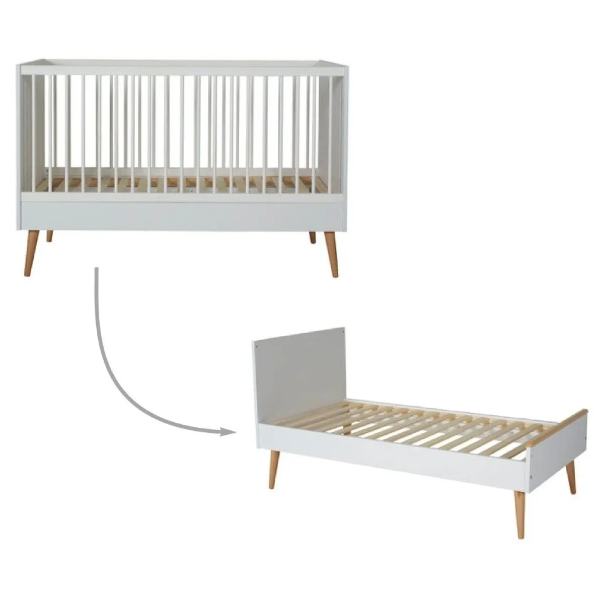 Quax Ledikanten|Peuterbedden * Doorgroeiledikant Cocoon Ice White 70 x 140 Wit