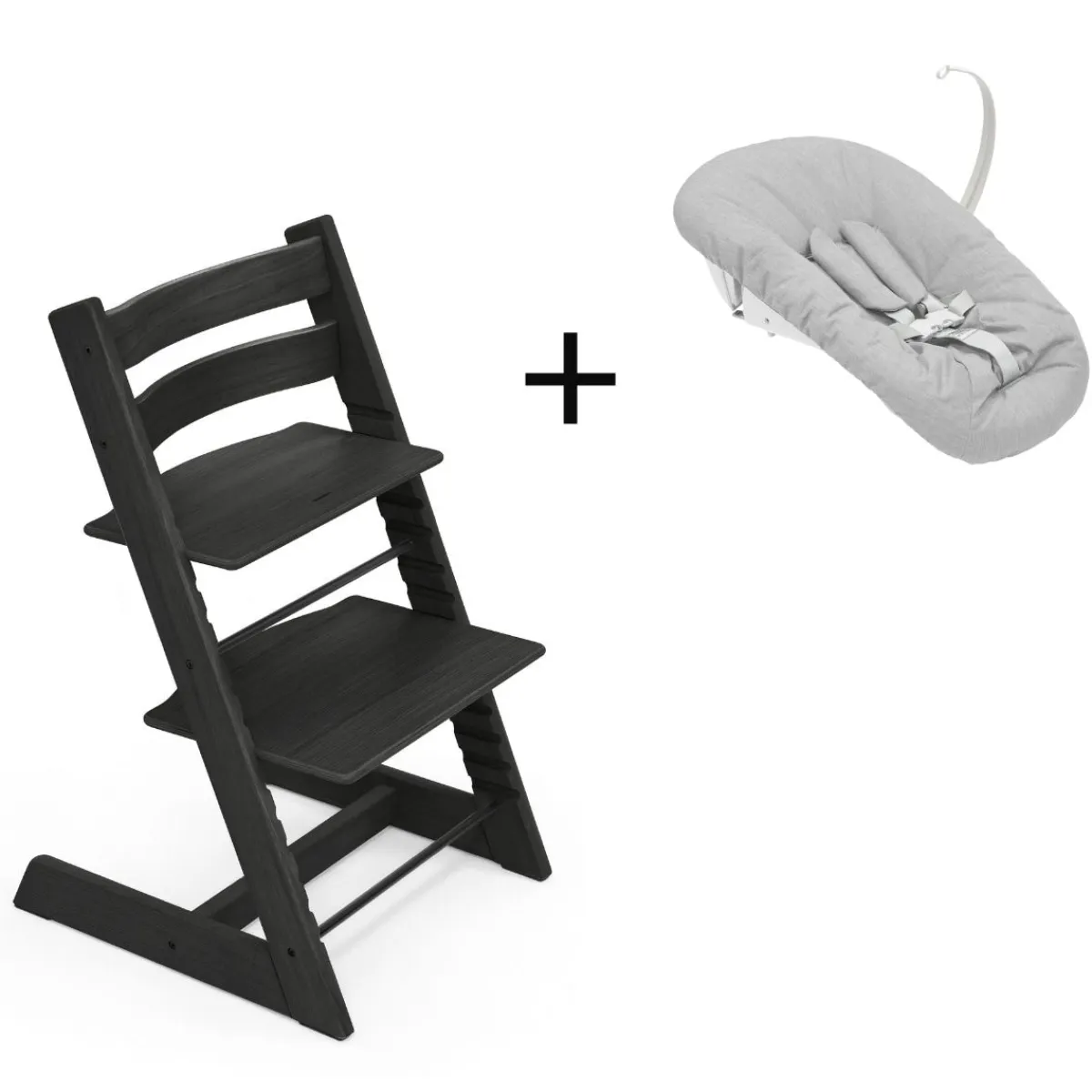 Stokke Meegroeistoelen * Tripp Trapp Oak Black + Newborn Set Zwart