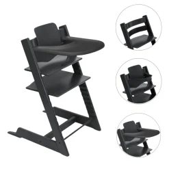 Stokke Meegroeistoelen * Tripp Trapp Stoel Bundel met BabySet² en Tray - Black Zwart