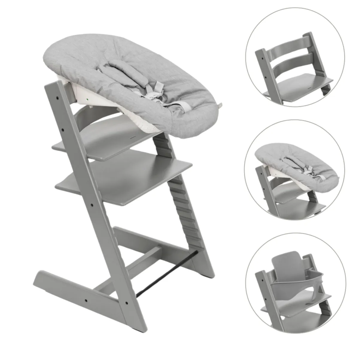 Stokke Meegroeistoelen * Tripp Trapp Stoel Bundel met BabySet² Storm Grey en Newborn Set Grey Grijs
