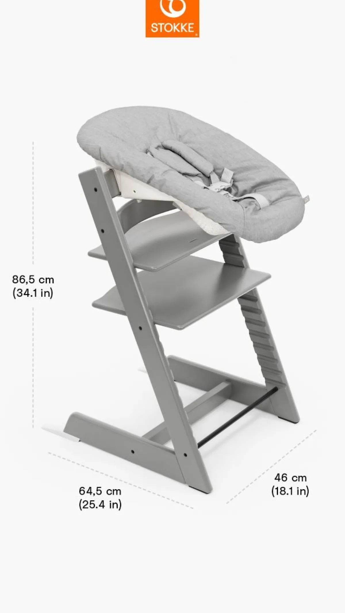 Stokke Meegroeistoelen * Tripp Trapp Stoel Bundel met BabySet² Storm Grey en Newborn Set Grey Grijs