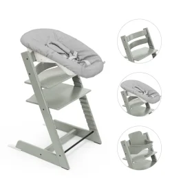 Stokke Meegroeistoelen * Tripp Trapp Stoel Bundel met BabySet² Glacier Green en Newborn Set Grey Groen