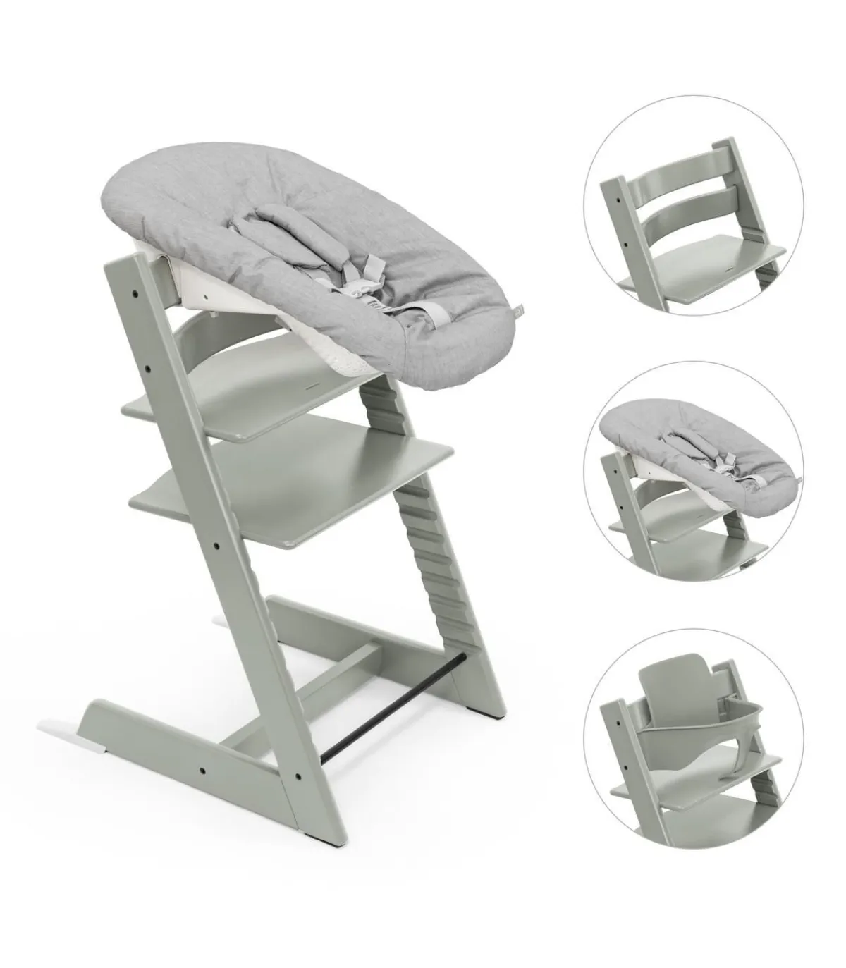 Stokke Meegroeistoelen * Tripp Trapp Stoel Bundel met BabySet² Glacier Green en Newborn Set Grey Groen