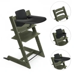 Stokke Meegroeistoelen * Tripp Trapp Stoel Marble Green Bundel met BabySet² en Tray - Black Groen
