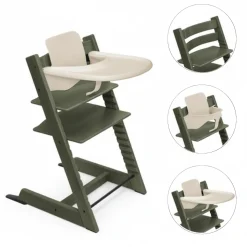 Stokke Meegroeistoelen * Tripp Trapp Stoel Marble Green Bundel met BabySet² en Tray - Vanilla White Groen