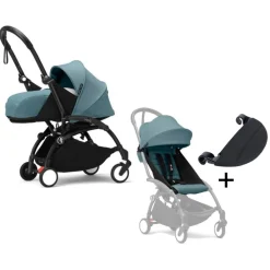 Stokke Combi Kinderwagens|Compacte Kinderwagens * YOYO³ Kinderwagen Compleet met 0+ Newborn Pack Aqua – Black Frame Blauw
