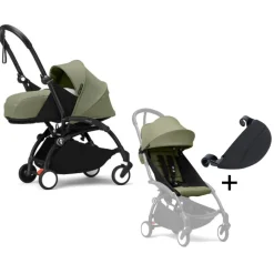 Stokke Combi Kinderwagens|Compacte Kinderwagens * YOYO³ Kinderwagen Compleet met 0+ Newborn Pack Olive – Black Frame Groen