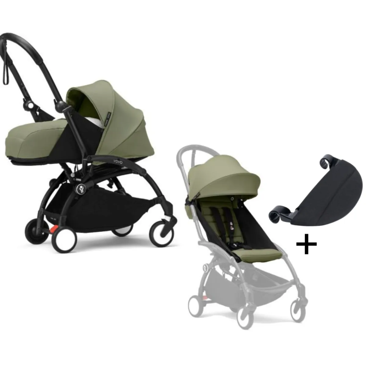 Stokke Combi Kinderwagens|Compacte Kinderwagens * YOYO³ Kinderwagen Compleet met 0+ Newborn Pack Olive – Black Frame Groen