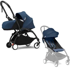 Stokke Combi Kinderwagens|Compacte Kinderwagens * YOYO³ Kinderwagen Compleet met 0+ Newborn Pack Air France Blue– Black Frame Blauw