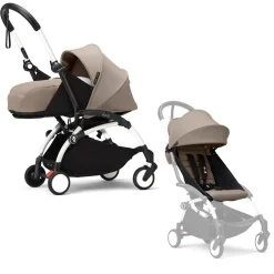 Stokke Combi Kinderwagens|Compacte Kinderwagens * YOYO³ Kinderwagen Compleet met 0+ Newborn Pack Taupe – White Frame Bruin
