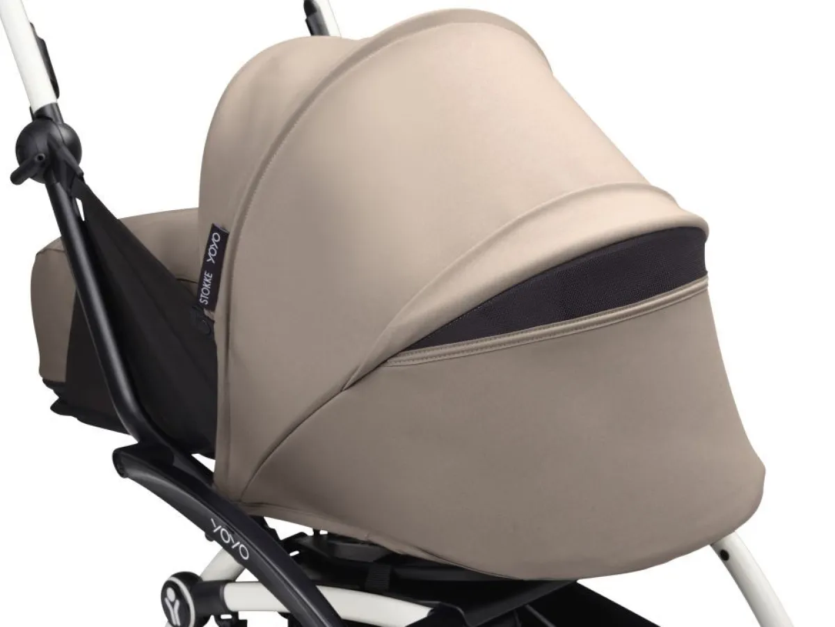 Stokke Combi Kinderwagens|Compacte Kinderwagens * YOYO³ Kinderwagen Compleet met 0+ Newborn Pack Taupe – White Frame Bruin
