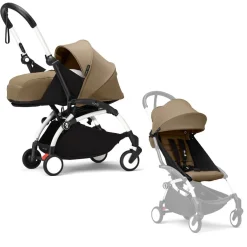 Stokke Combi Kinderwagens|Compacte Kinderwagens * YOYO³ Kinderwagen Compleet met 0+ Newborn Pack Toffee – White Frame Bruin