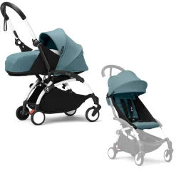 Stokke Combi Kinderwagens|Compacte Kinderwagens * YOYO³ Kinderwagen Compleet met 0+ Newborn Pack Aqua – White Frame Blauw