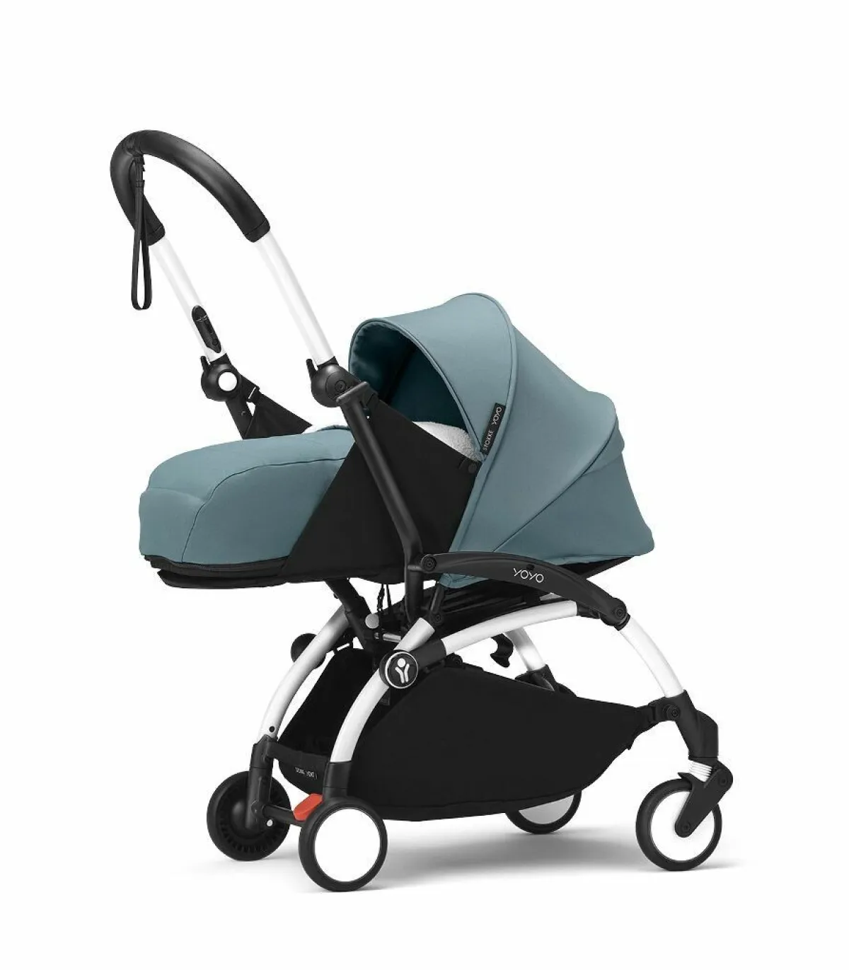 Stokke Combi Kinderwagens|Compacte Kinderwagens * YOYO³ Kinderwagen Compleet met 0+ Newborn Pack Aqua – White Frame Blauw