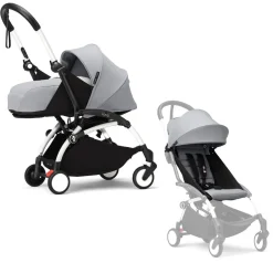 Stokke Combi Kinderwagens|Compacte Kinderwagens * YOYO³ Kinderwagen Compleet met 0+ Newborn Pack Stone – White Frame Grijs