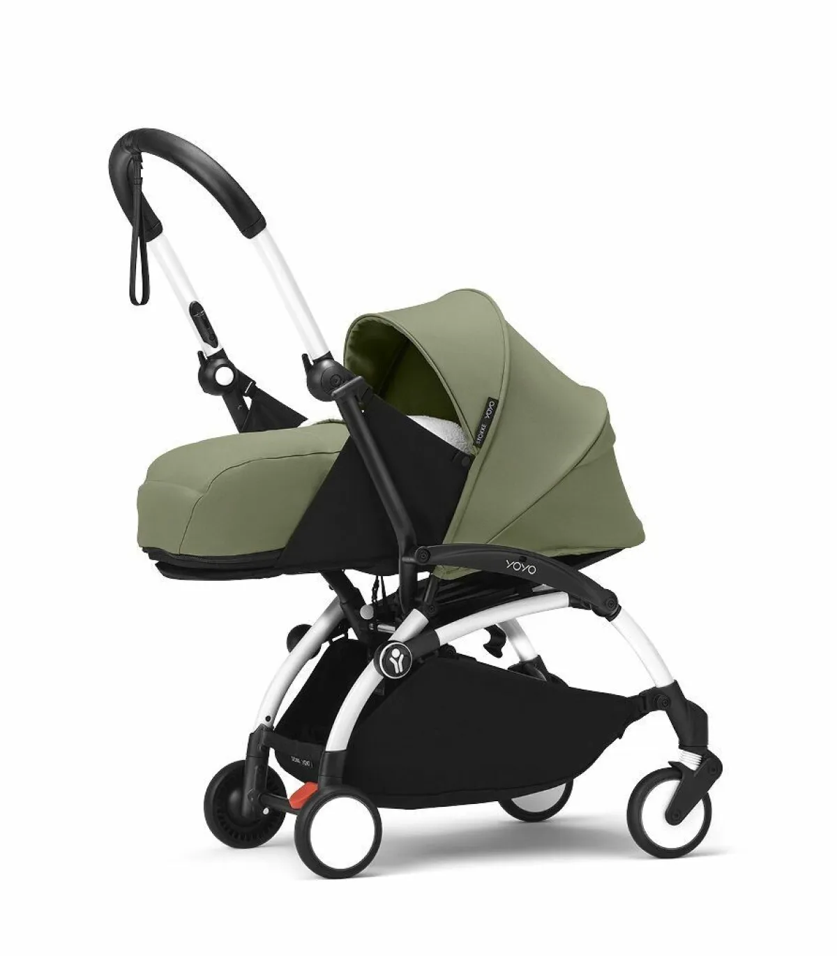 Stokke Combi Kinderwagens|Compacte Kinderwagens * YOYO³ Kinderwagen Compleet met 0+ Newborn Pack Olive – White Frame Groen
