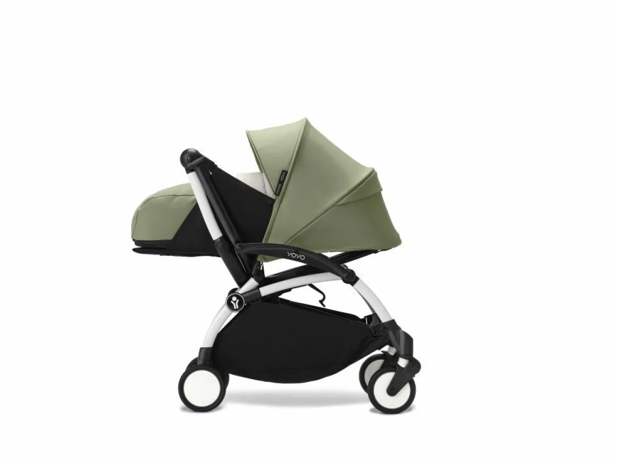 Stokke Combi Kinderwagens|Compacte Kinderwagens * YOYO³ Kinderwagen Compleet met 0+ Newborn Pack Olive – White Frame Groen