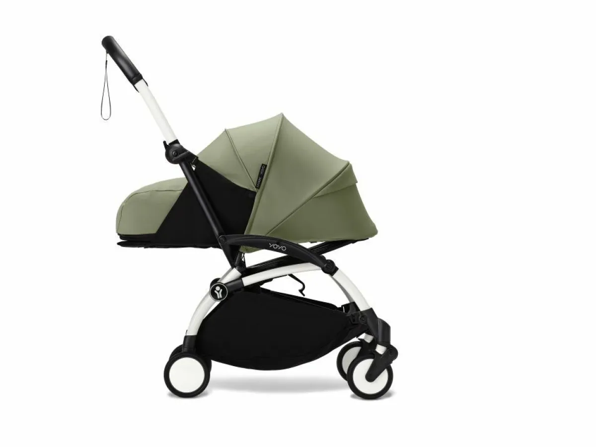 Stokke Combi Kinderwagens|Compacte Kinderwagens * YOYO³ Kinderwagen Compleet met 0+ Newborn Pack Olive – White Frame Groen