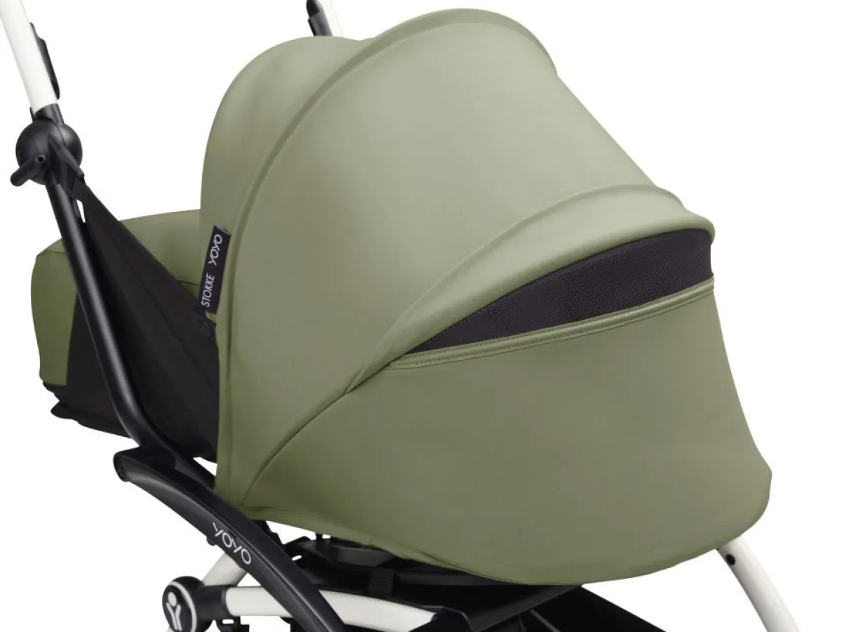 Stokke Combi Kinderwagens|Compacte Kinderwagens * YOYO³ Kinderwagen Compleet met 0+ Newborn Pack Olive – White Frame Groen