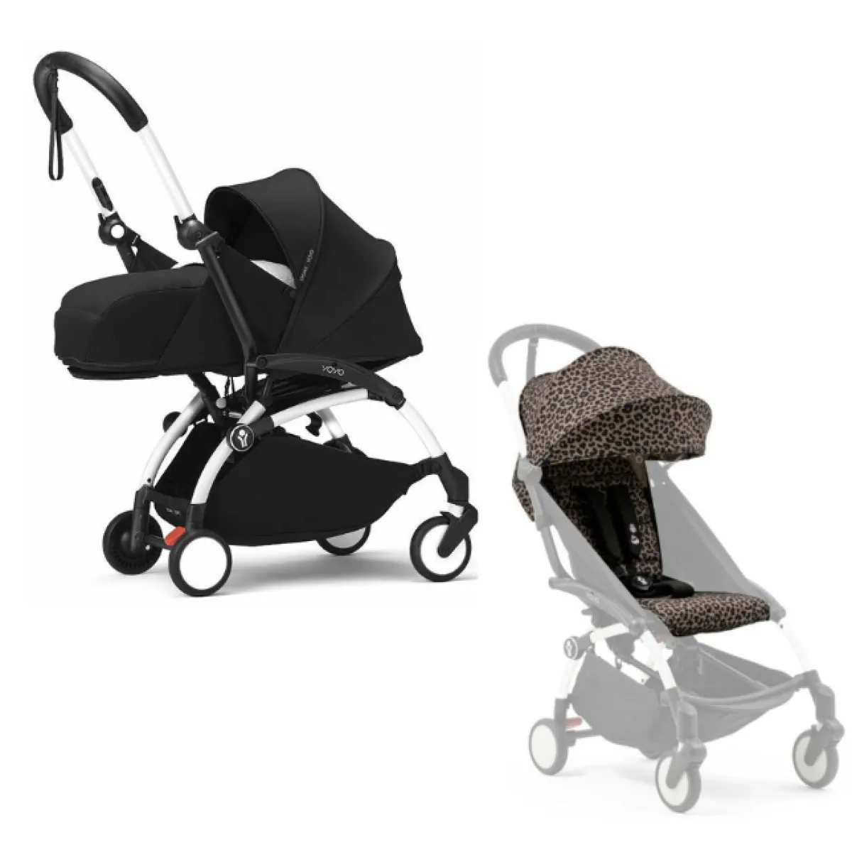 Stokke Combi Kinderwagens|Compacte Kinderwagens * YOYO³ Kinderwagen Compleet Leopard met 0+ Newborn Pack Black – White Frame Multicolor